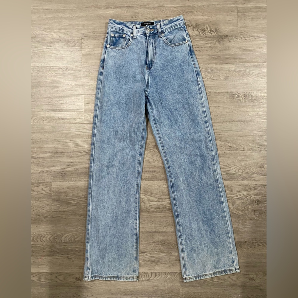 White Fox High Waist Straight Leg Classic Blue Denim Jeans